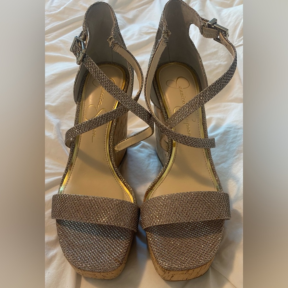 Jessica Simpson Glittery Strappy Wedge Sandals